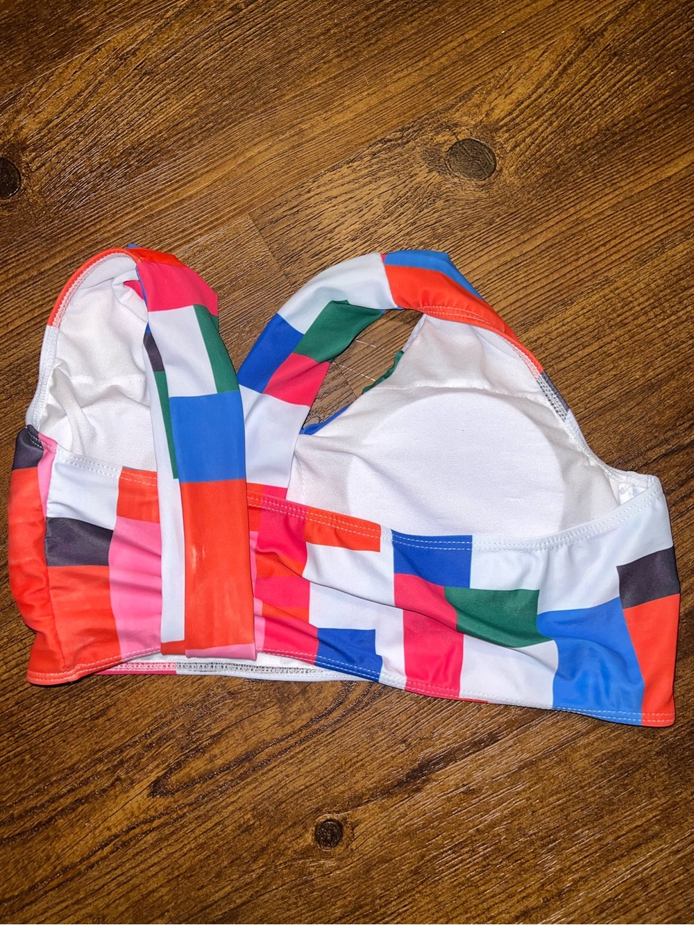 Colorblock Multicolor V Neck Geometric Print Swim Bikini Top Size XL - Picture 6 of 8